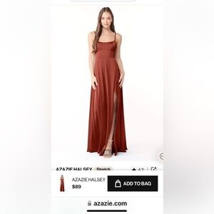 Selling a NWT Azazie dress in Terracotta color size A6, original price was $89.